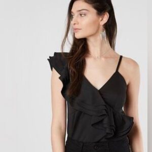 BKE Black Fitted Ruffle Shoulder Top Size XS NWOT